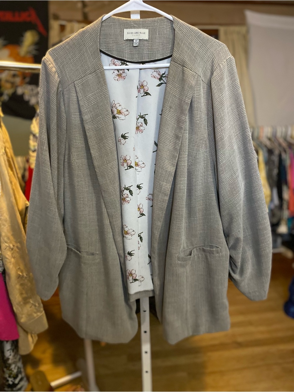 Skies Are Blue Plaid Open-Front Blazer